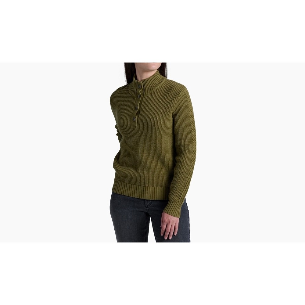 Kuhl Fireside Henley Sweater Chunky Knit Mockneck Size XL 4005 Lichen Green NWT